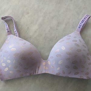 Victoria's Secret lavender bra with gold lips